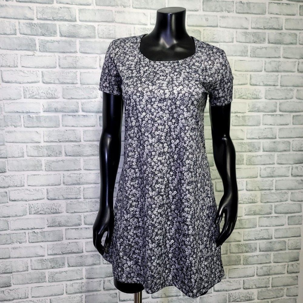 Vintage 90s Hana Size L Black Grey Dainty Daisy‎ Floral Babydoll Mini Dress